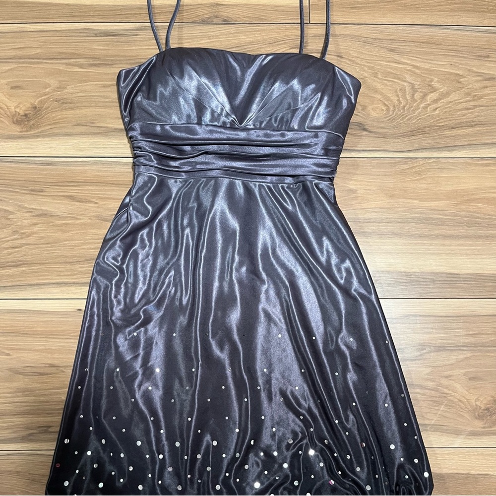 Jump Apparel Gray and Black Ombre Sparkly Polka Dot Mini Dress